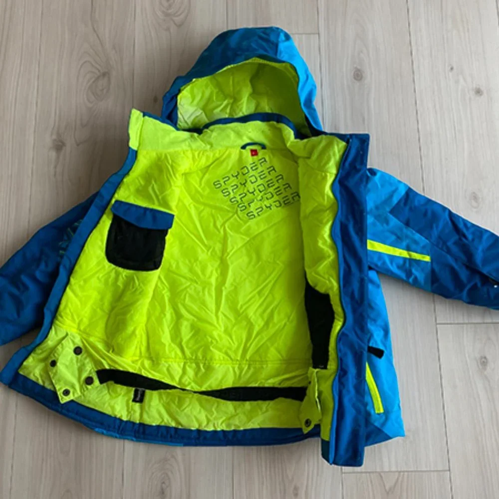 Kids Blue and Neon Green Hooded Winter Jacket